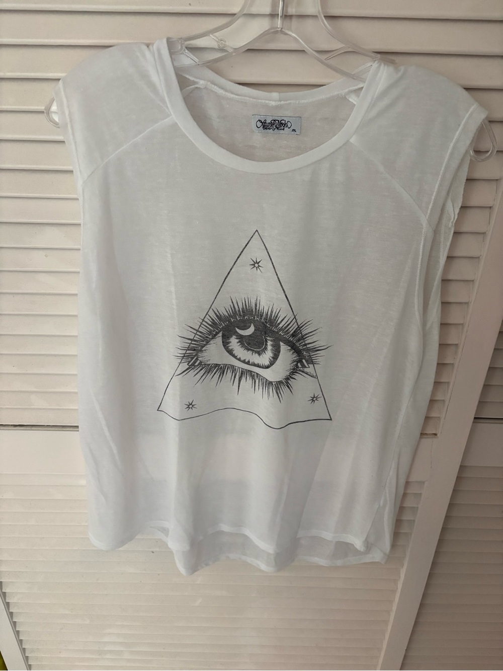 Lauren Moshi White Tank with Black Eye Triangle Graphic